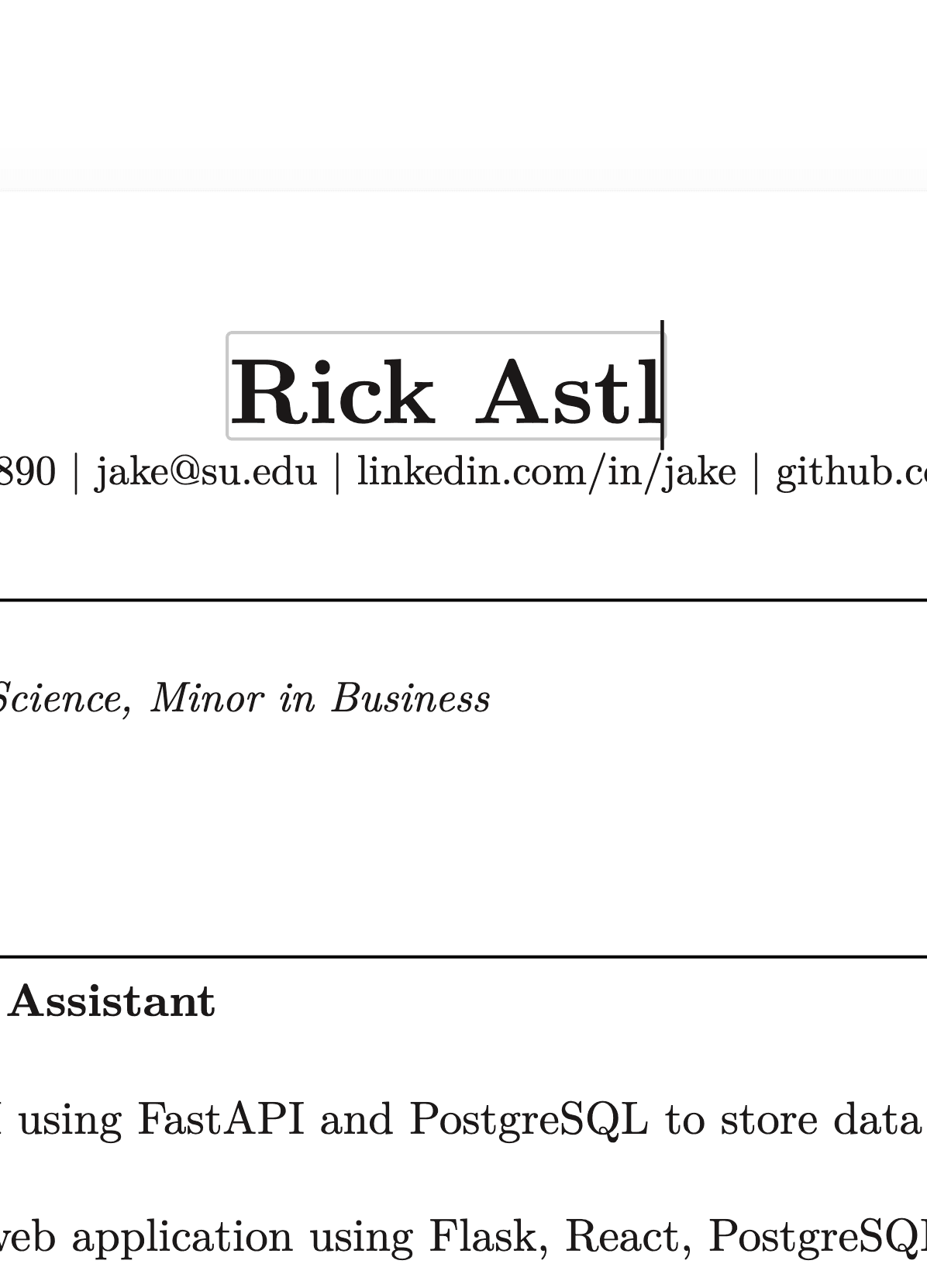 Screenshot of manual in-place resume editing